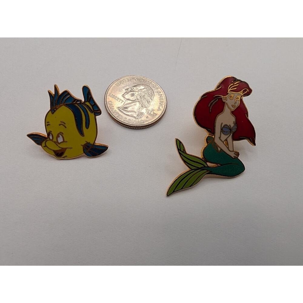 Disney The Little Mermaid Ariel & Flounder Enamel Lapel Pin Set Collectible